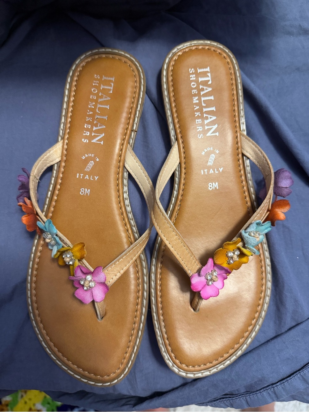 Italian Shoemakers Tan Sandals with Multicolor Floral Accents